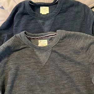 TWO Champion men’s medium weight crew neck sweatshirt. Size M. Blue/grey